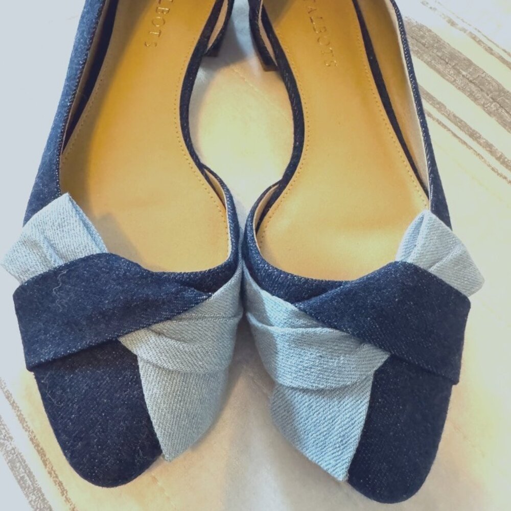 Talbots Edison D'Orsay Side Twist Bow Two-Tone Denim Ballet Flats
